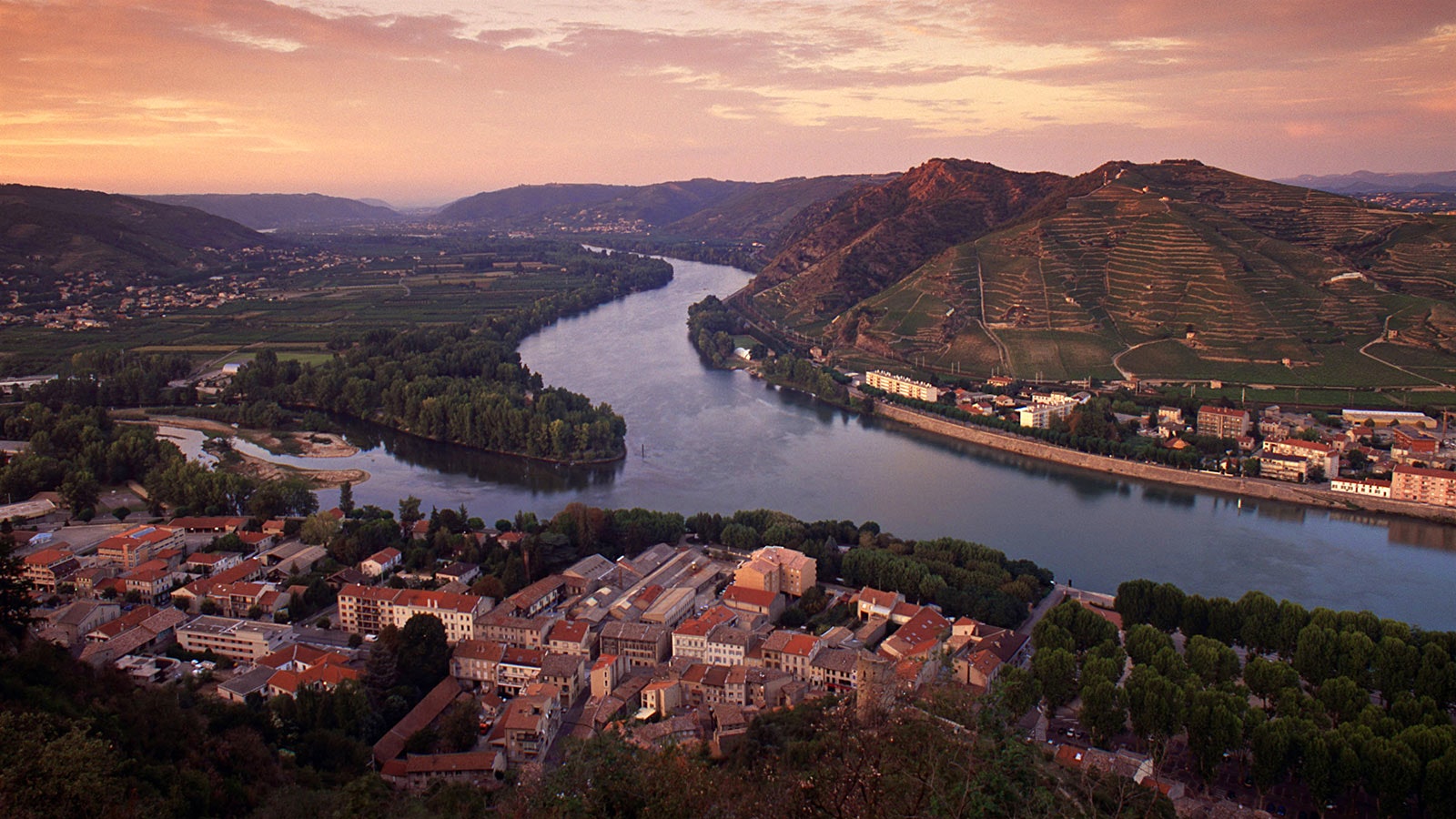  Tournon sur Rhone at sunset in Rhône-Alpes, France
