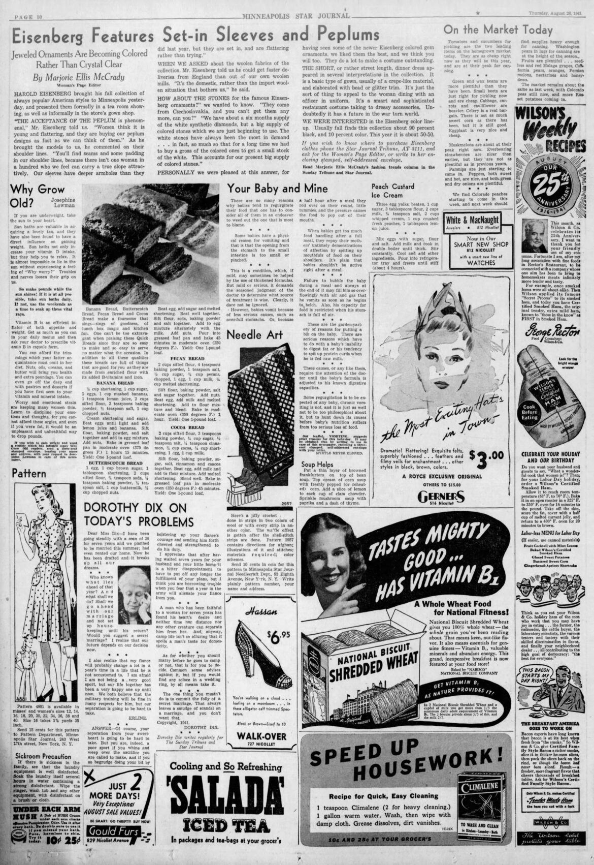 August 28, 1941: Multiple Quick Bread Recipes & Peach Custard Ice Cream