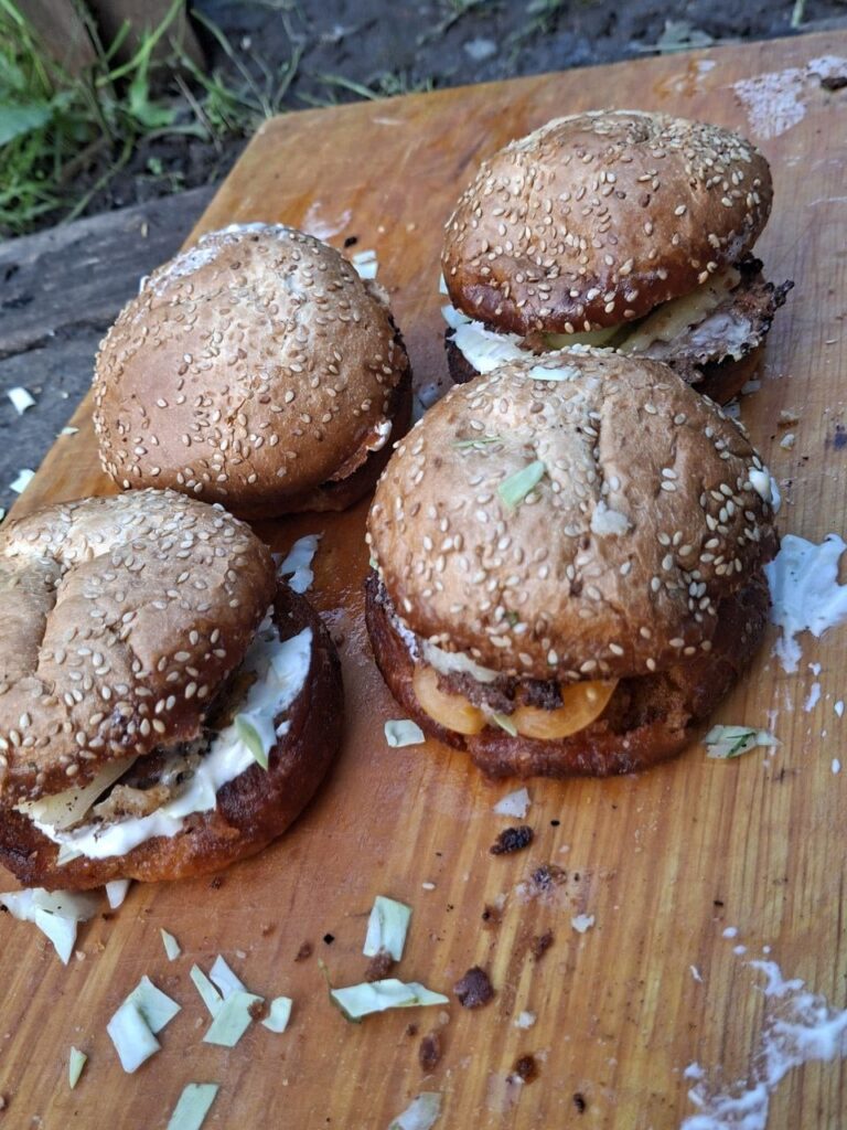 Backyard burgers on a DIY brick grill — jalapeños were trying to kill me 🌶️😂
