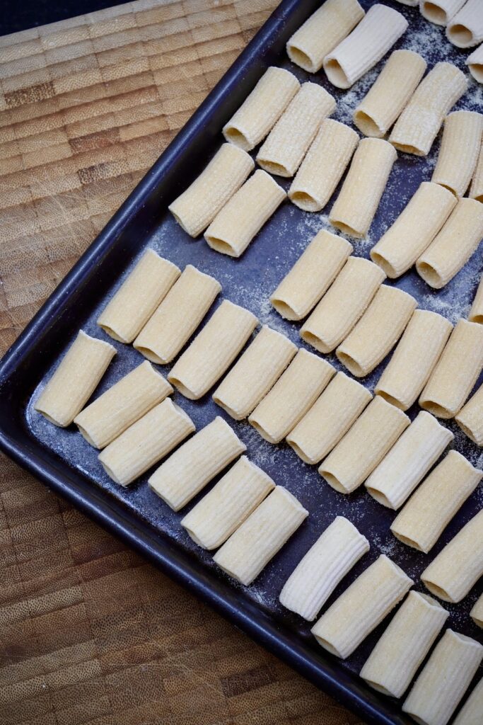Home-extruded bronze die pasta:  Rigatoni & Gnocchi Napolitani Giganti.