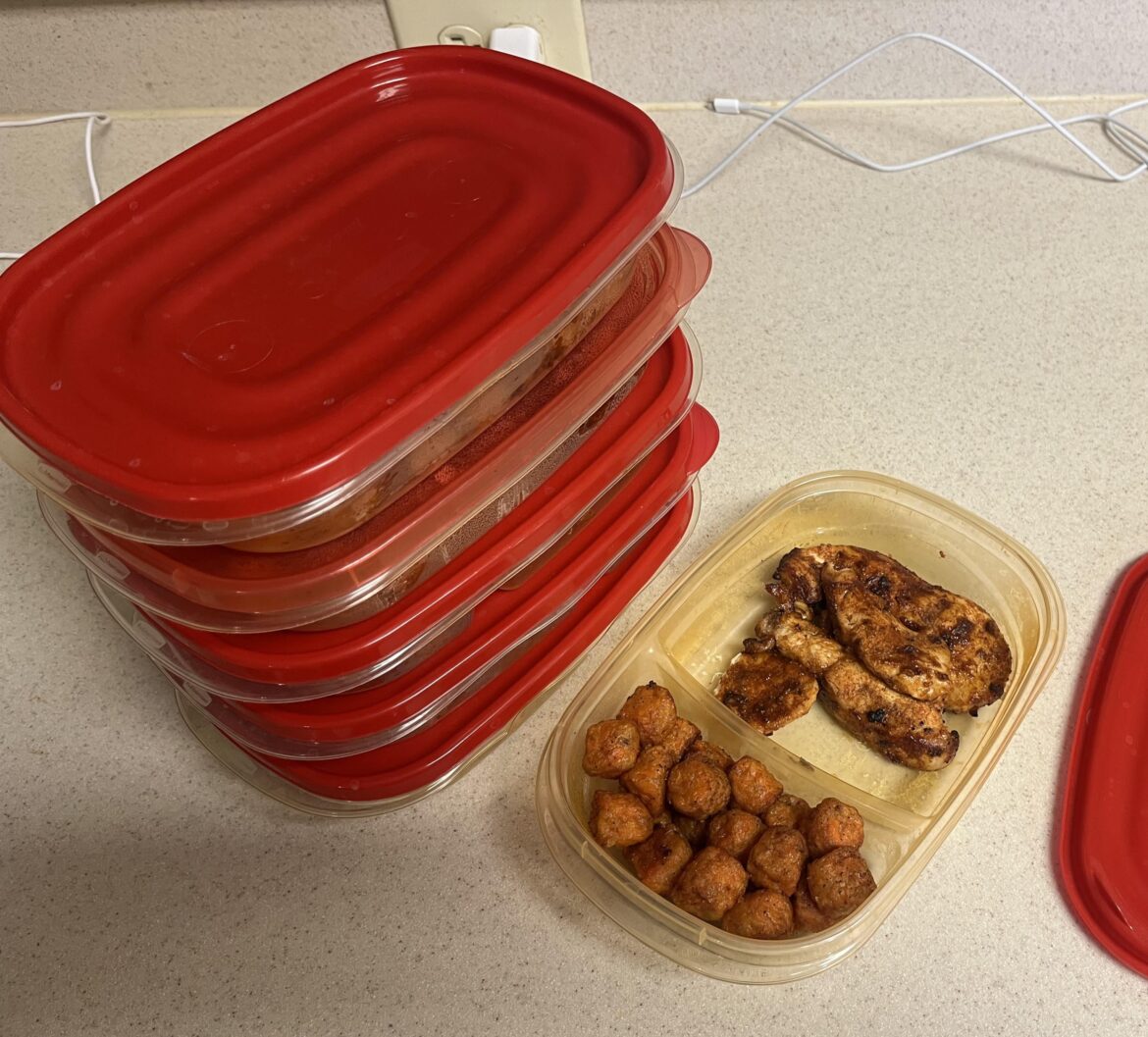 Lunch prep for the week: BBQ chicken strips and Sweet Potato Tots!