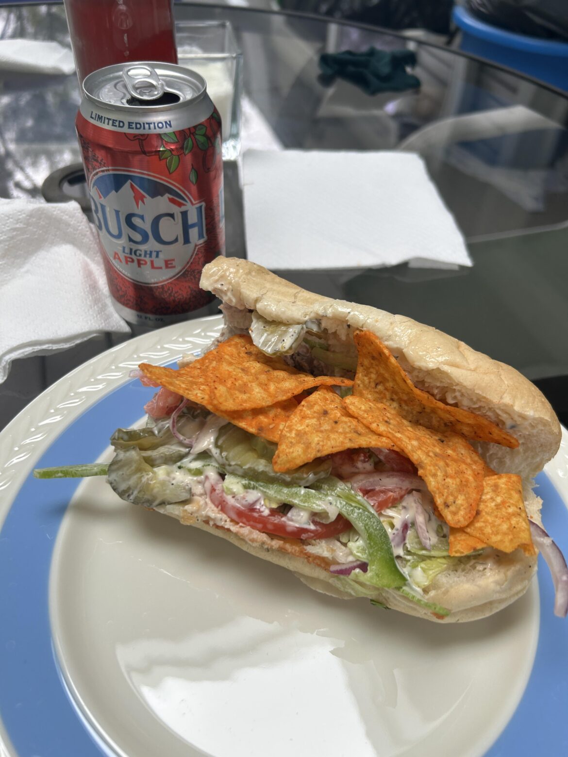 My Guilty Pleasure is a Subway Tuna Sandwich with extra Pickles and Doritos on top.