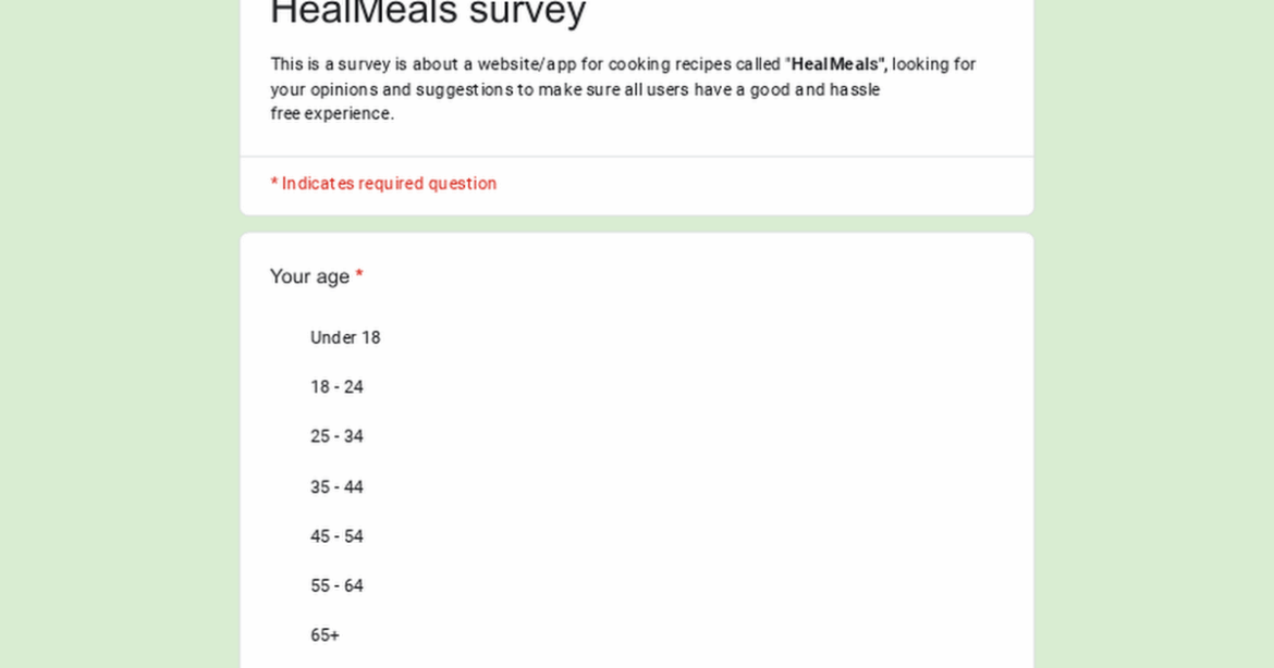 Survey for a food recipe website/app