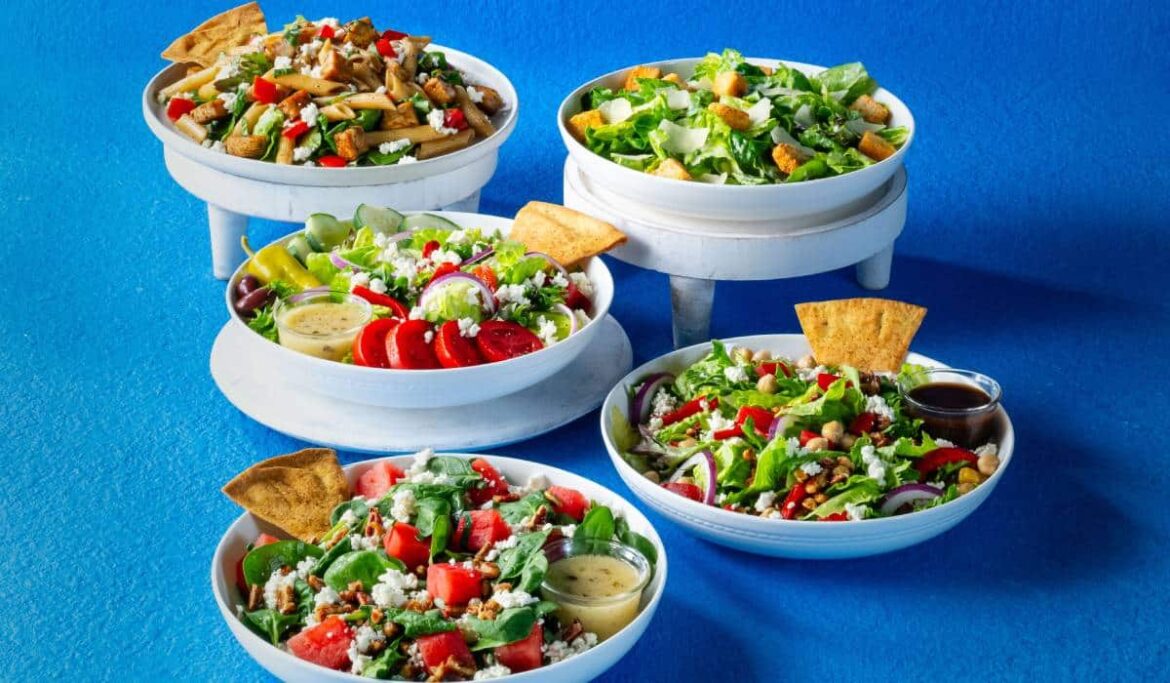 Taziki’s Rings in Summer with Watermelon Spinach Salad and Sweet Peach Tea Taziki's salads.