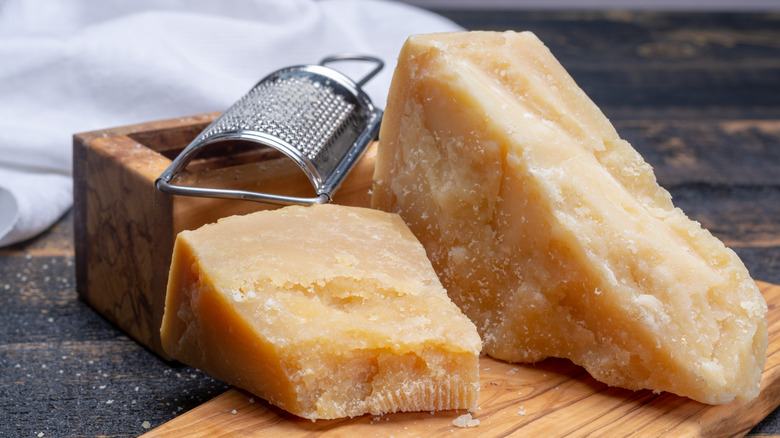 Parmigiano-Reggiano on wooden board