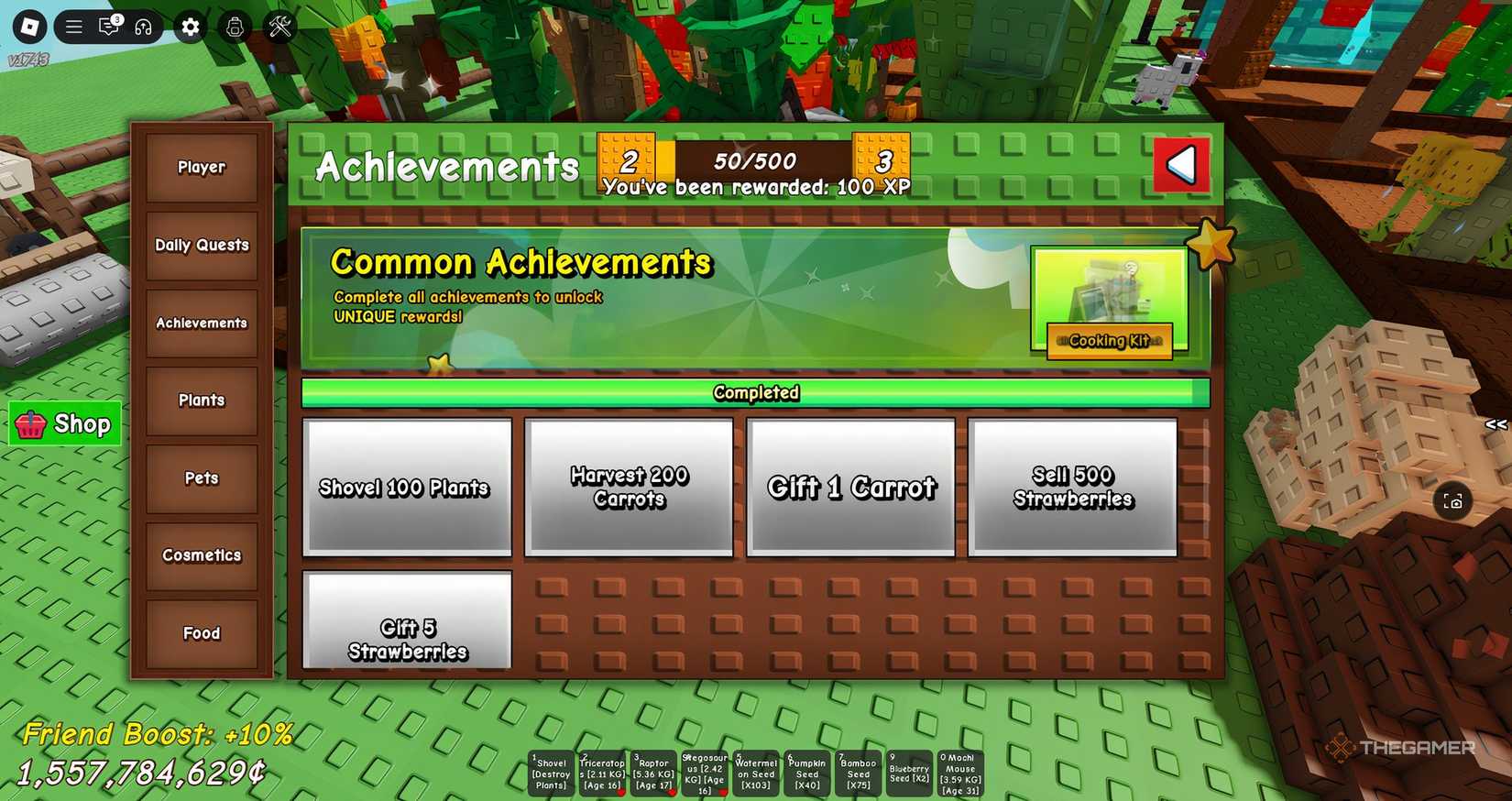 The common achievements list in Grow a Garden.