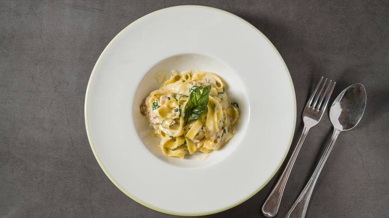 fettucine Alfredo with fresh basil