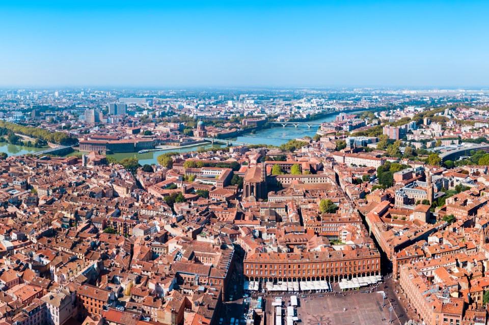 Aerial panoramic view of Toulouse, France.