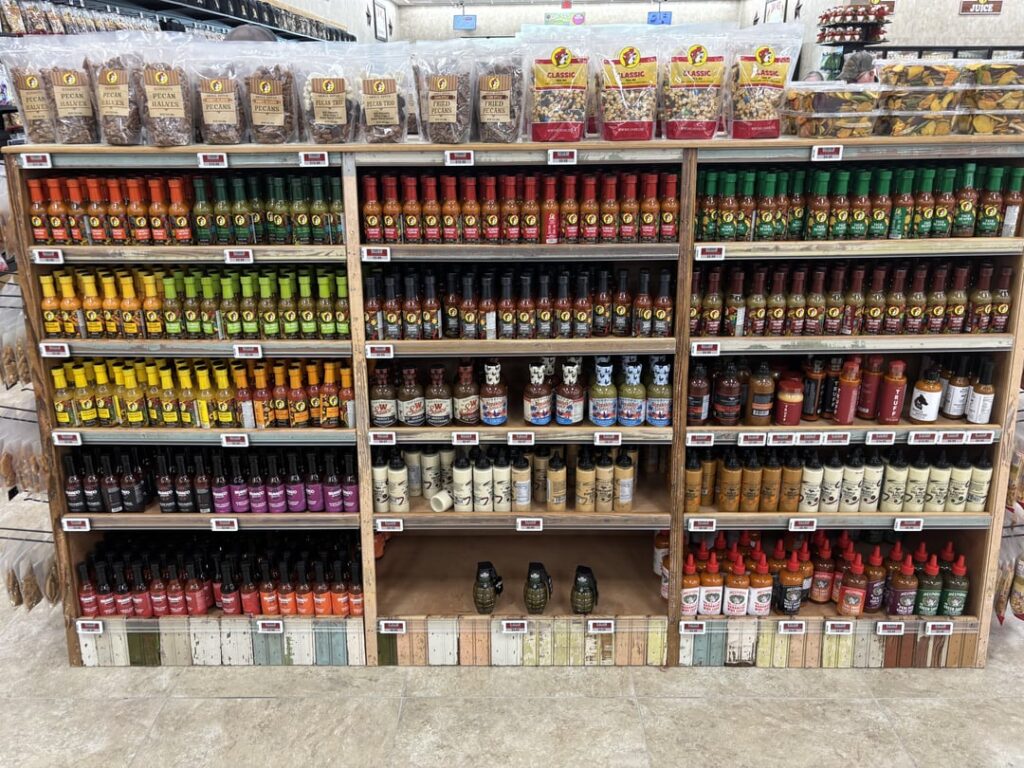 Buc-ee’s hot sauce selection.  Rockingham County, Virginia.