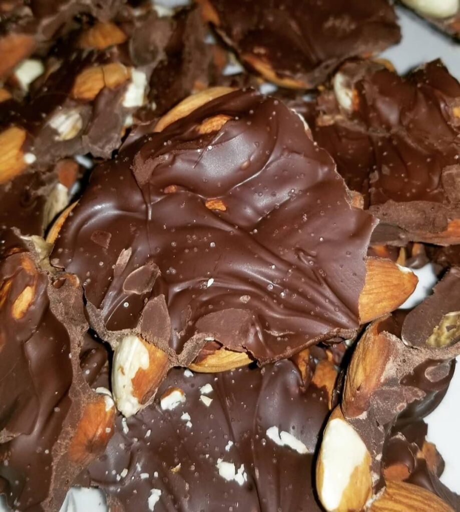 Sea salt dark chocolate roasted almond clusters.