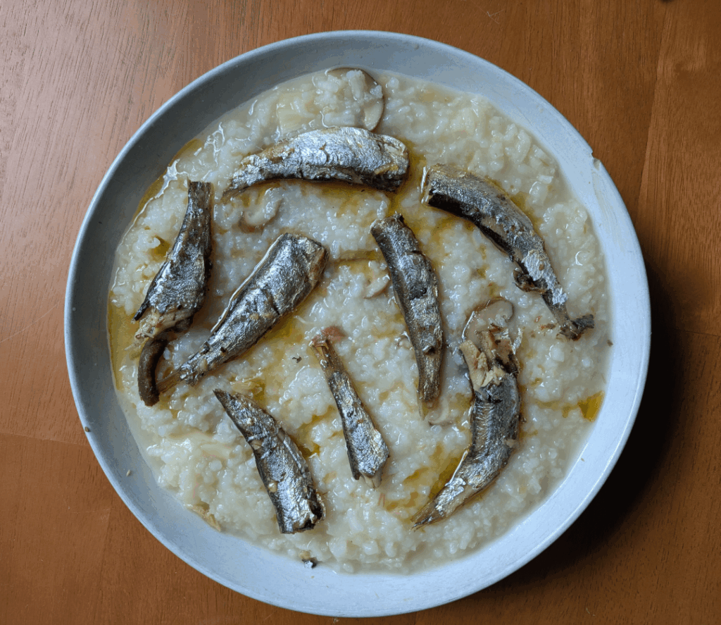 Congee topped with Brunswick Congee topped with Brunswick