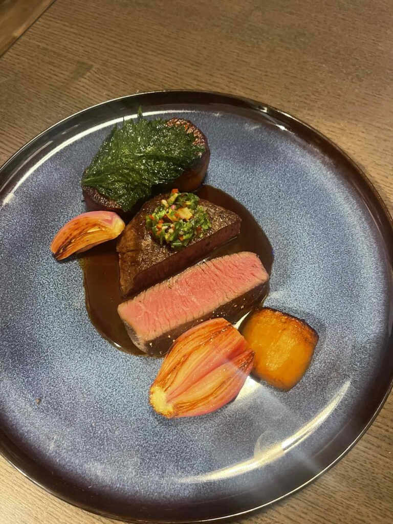 Tenderloin and Fondant Potato with master stock reduction and preserved lemon chimichurri