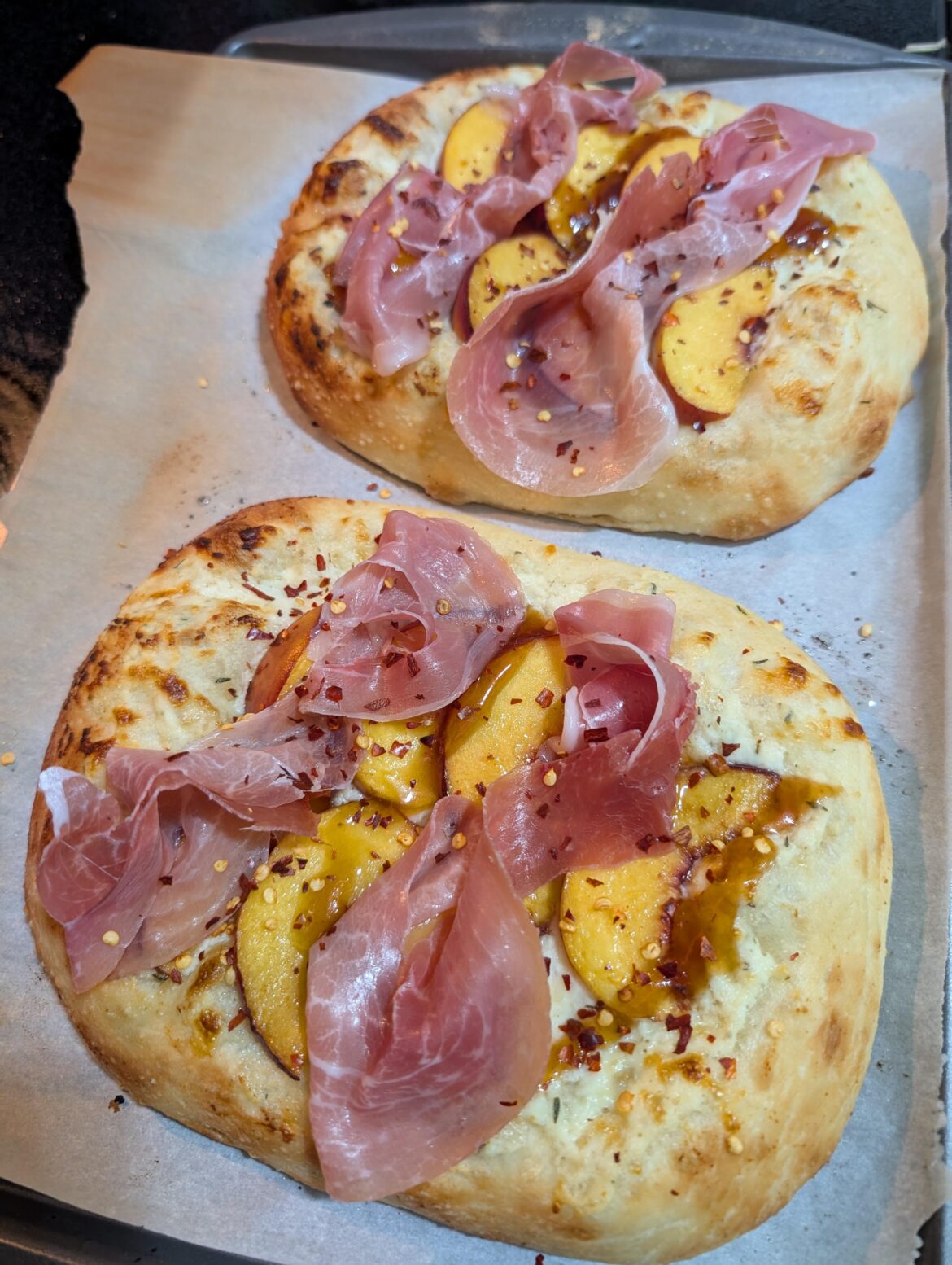 Spicy Peach & Prosciutto Pizza Bianca