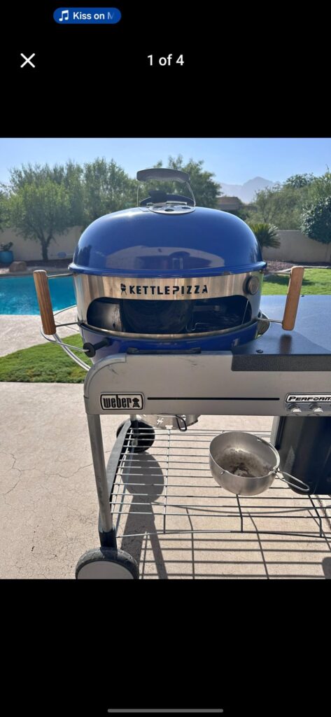 Marketplace find, $140. Came with pizza attachment, pizza stone, pizza paddle, charcoal baskets, Weber chimney, cover, and a bag and a half of charcoal.