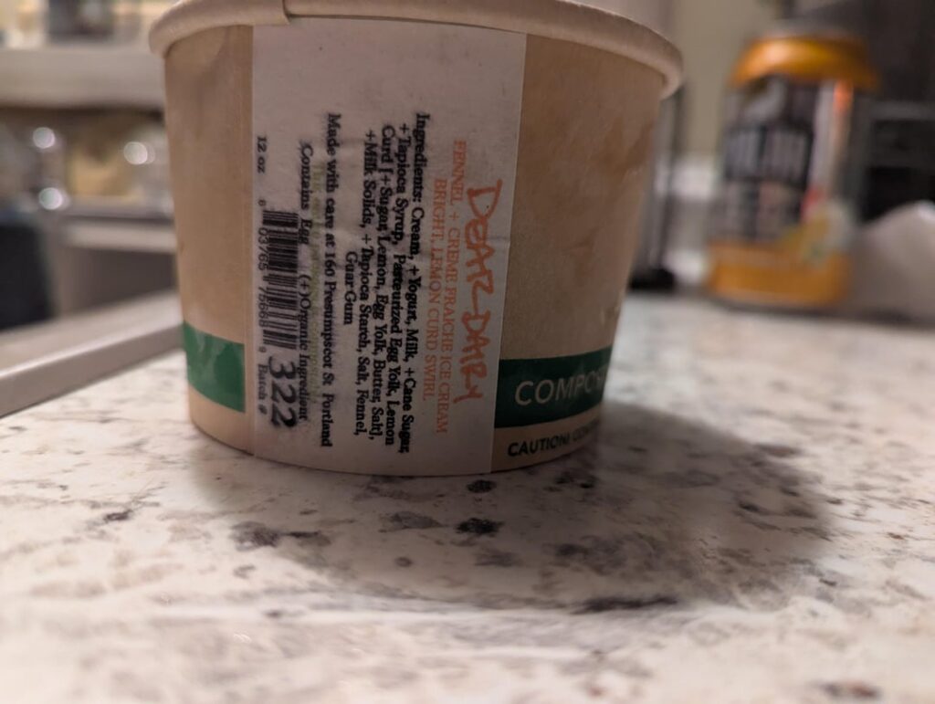 Creme fraiche ice cream with fennel and lemon curd