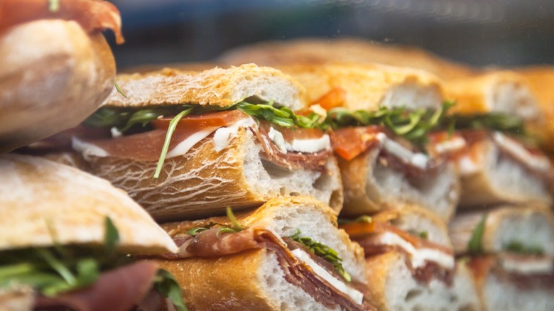 A stack of Italian deli sandwiches