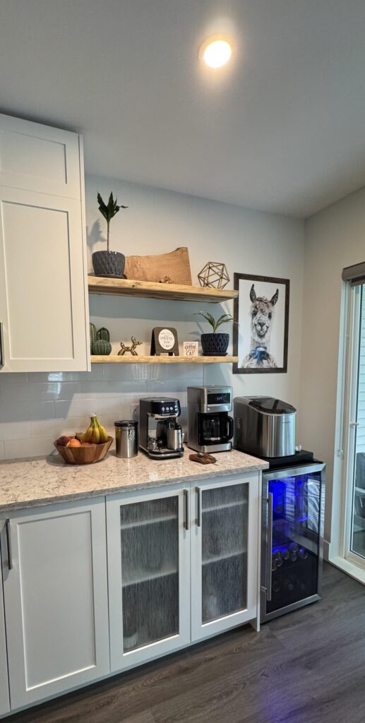 My coffee bar / bar / beverage station / hot sauce storage station.