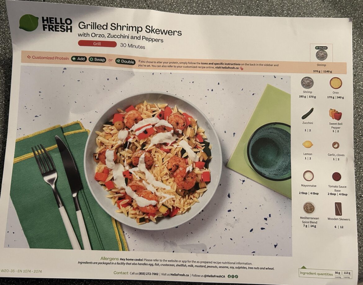 Grilled Shrimp Skewers with Orzo, Zucchini & Peppers