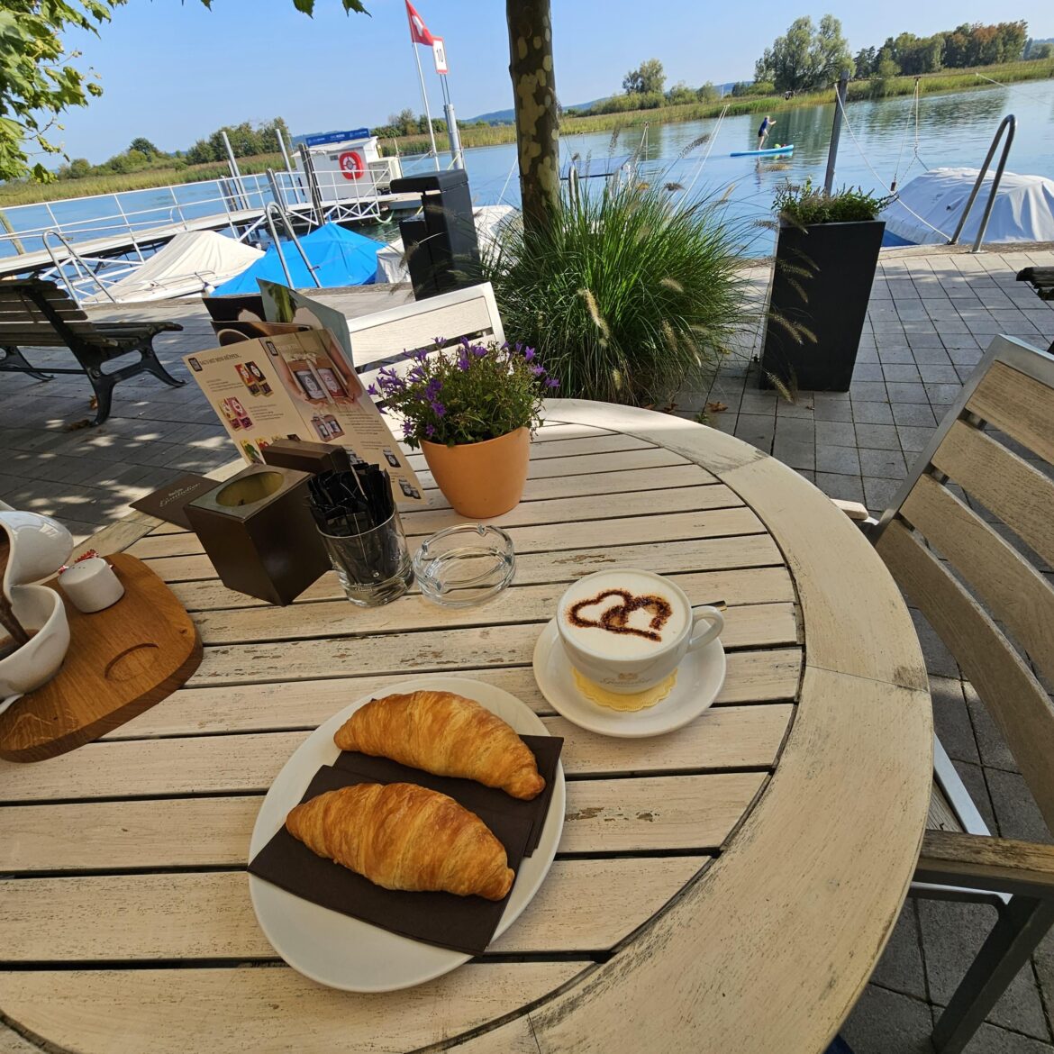 Gipfeli and Cappuccino, breakfast at the Seerhein, Gottmadingen, Switzerland