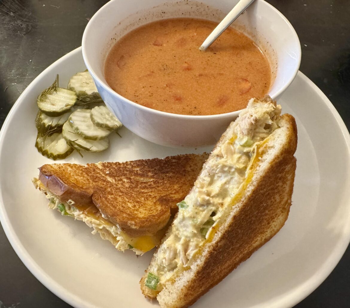 Can’t beat a simple classic. Tuna melt on white with tomato soup and Grillo’s pickles Can’t beat a simple classic. Tuna melt on white with tomato soup and Grillo’s pickles