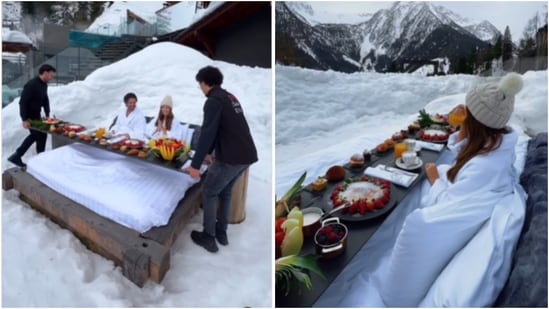 An establishment in Italy, known as Chalet Al Foss is offering breakfast in bed, but outdoors, with nothing but the view of the snow-clad Italian Alps. (Instagram/@theglobewanderers)