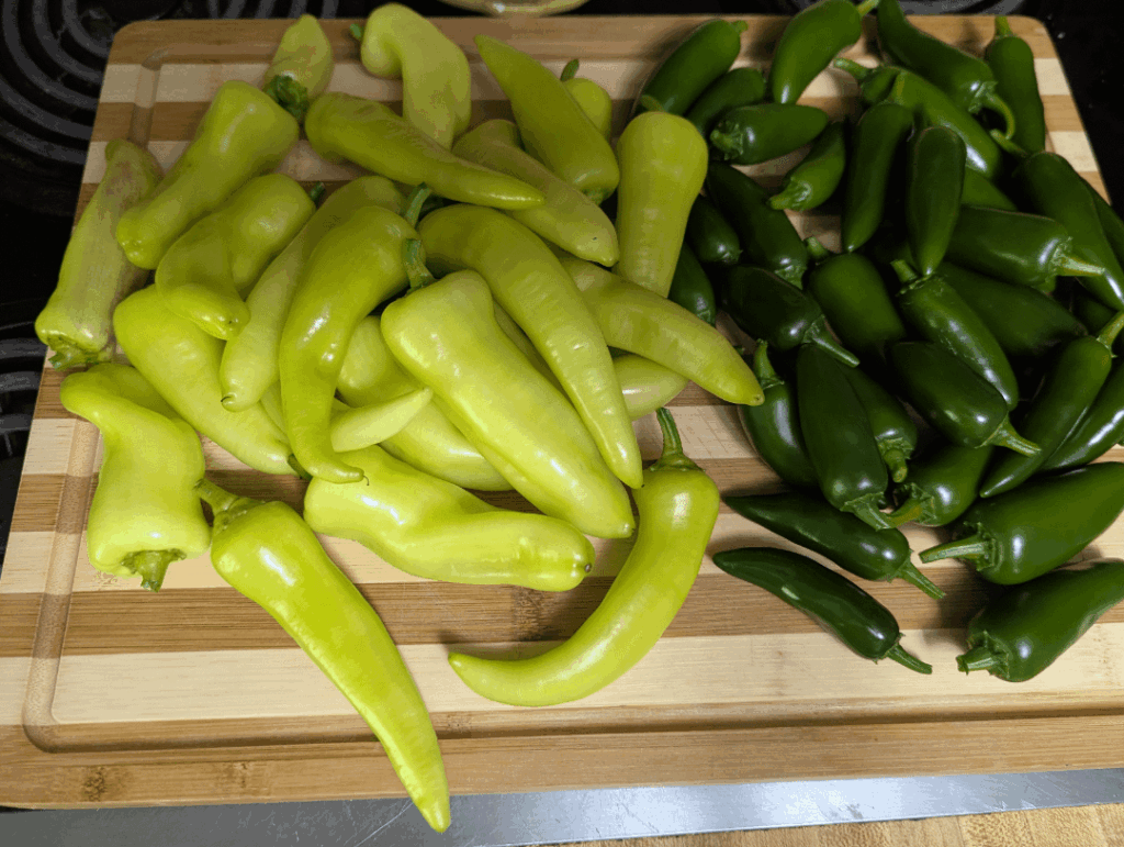 Today's pepper haul! Jalapenos and sweet banana.