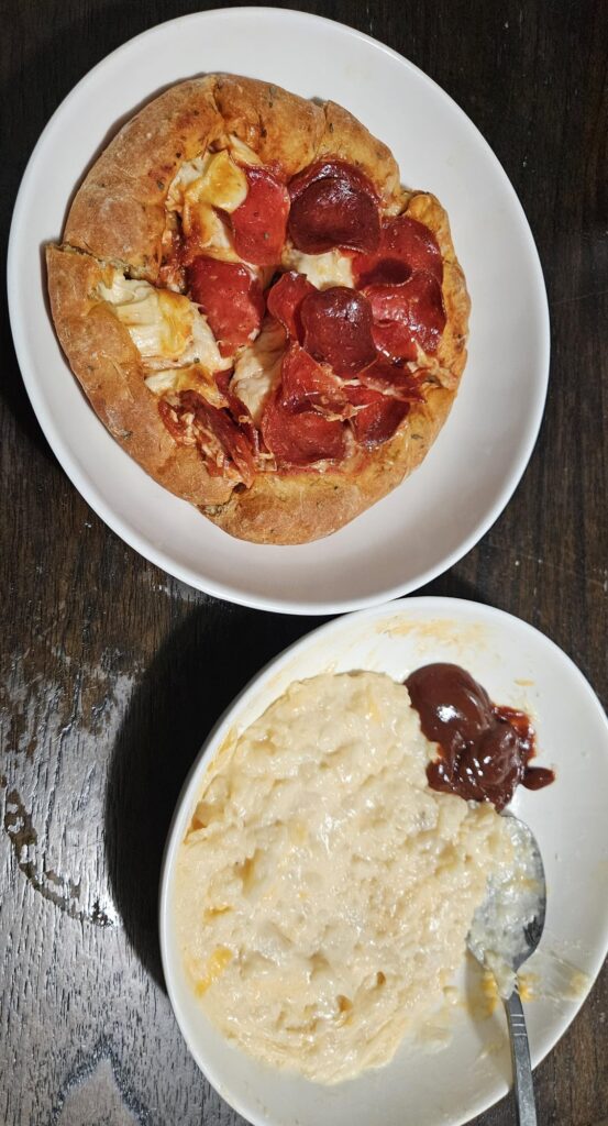 1000 Calorie Stuffed Crust Pepperoni Pizza and Mashed Potatoes dinner