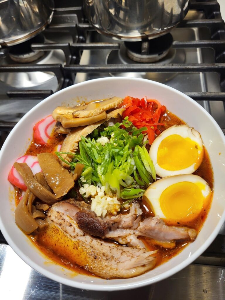 Tonkotsu Shoyu ramen with all the toppings, 38% hyd Glacier Springs bread flour