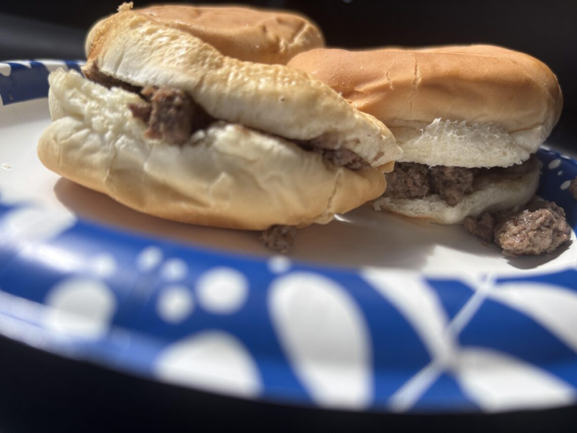 This was given to my parents as “Sloppy Joes without the tomato.” It’s just bun, seasoned beef, and another bun. That’s it.