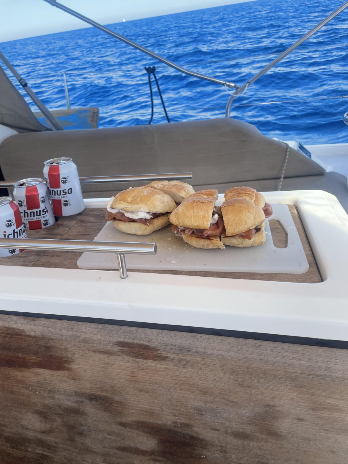 Mortadella and Stracciatella di Bufala sandwiches on the Mediterranean