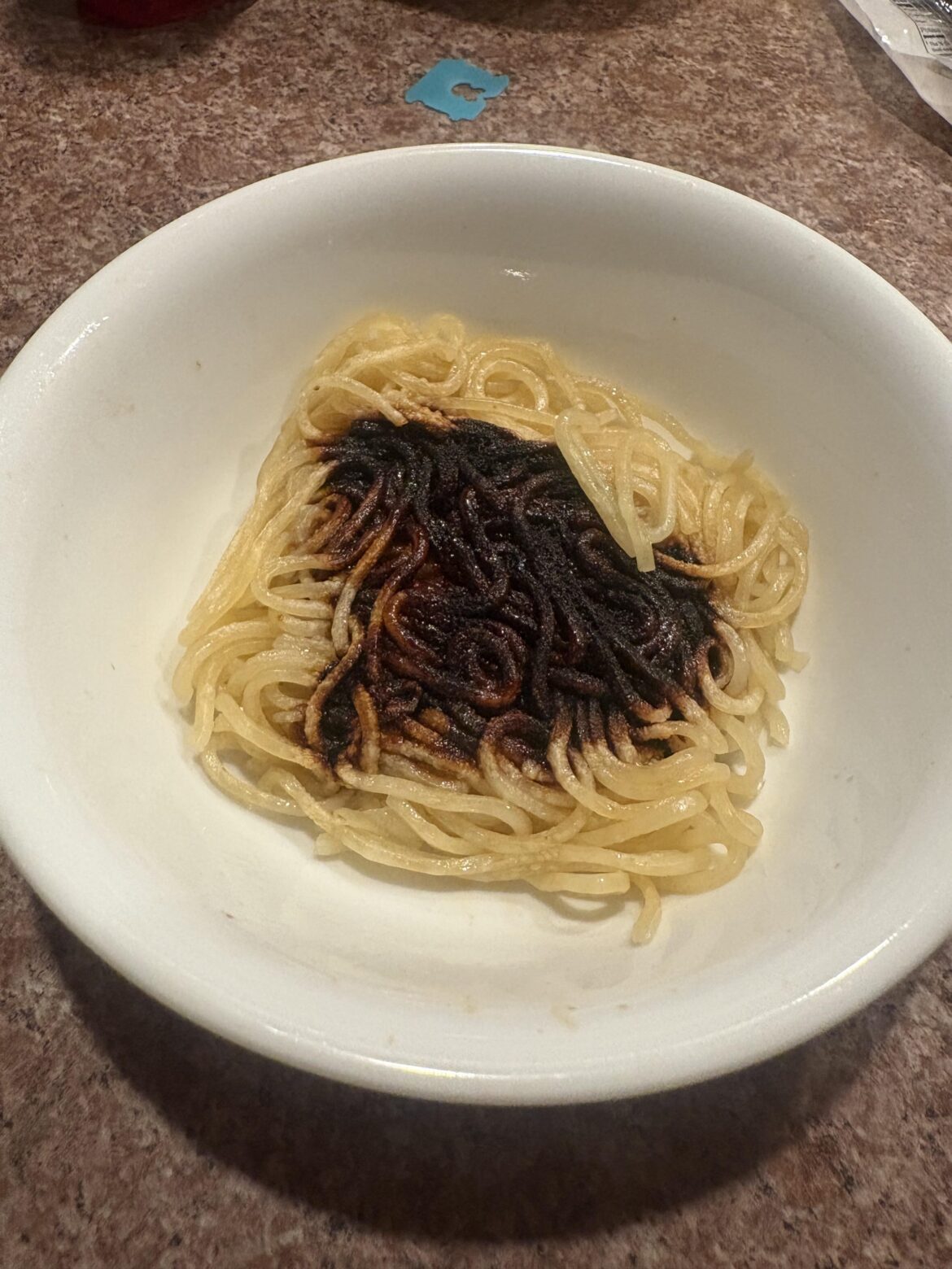 I prepared a microwave yakisoba packet but the instructions lied to me