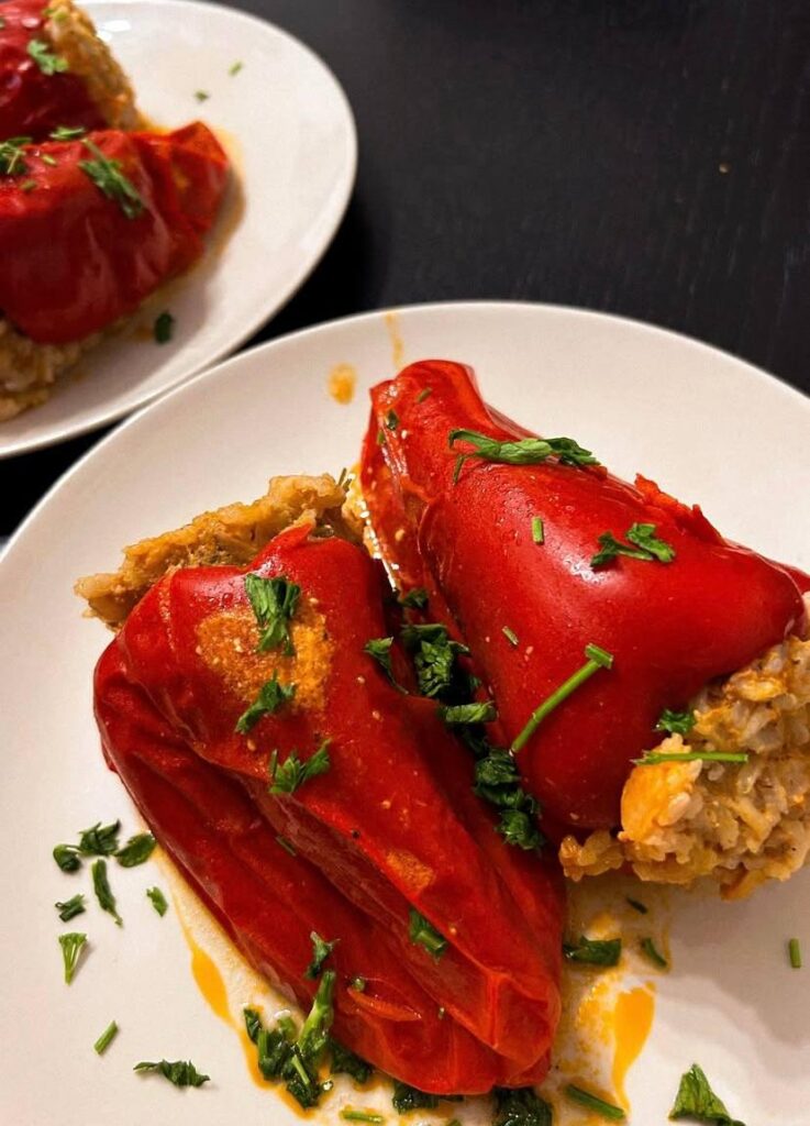 This is my first time stuffing peppers, it sounds weird but it's really delicious