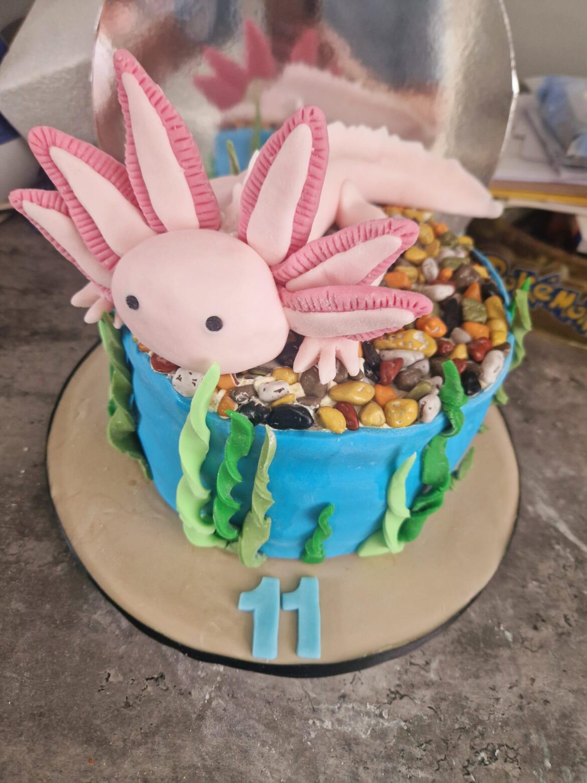 Axolotl cake the wife made for our sons birthday tomorrow.