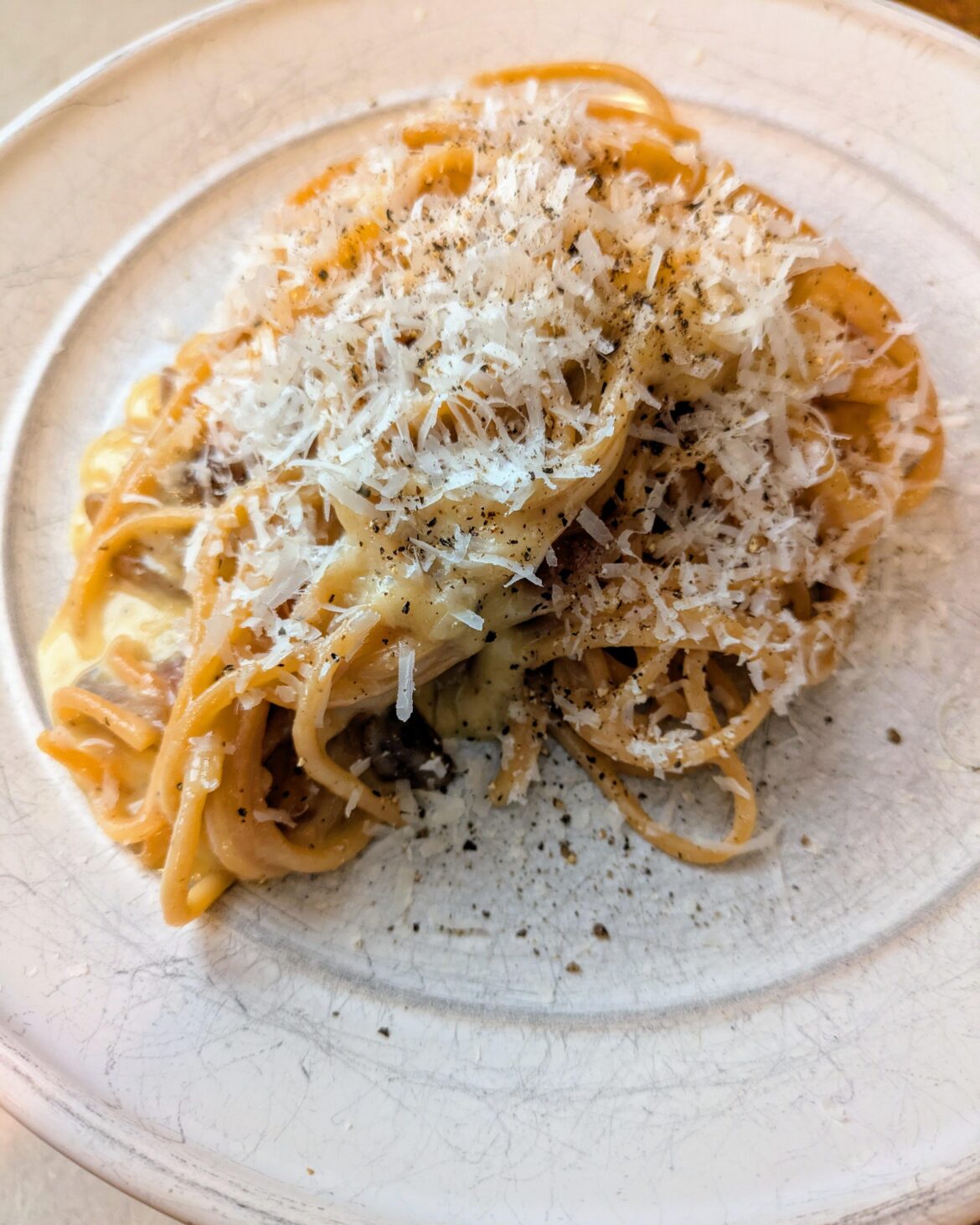 Carbonara with red lentil pasta Carbonara with red lentil pasta