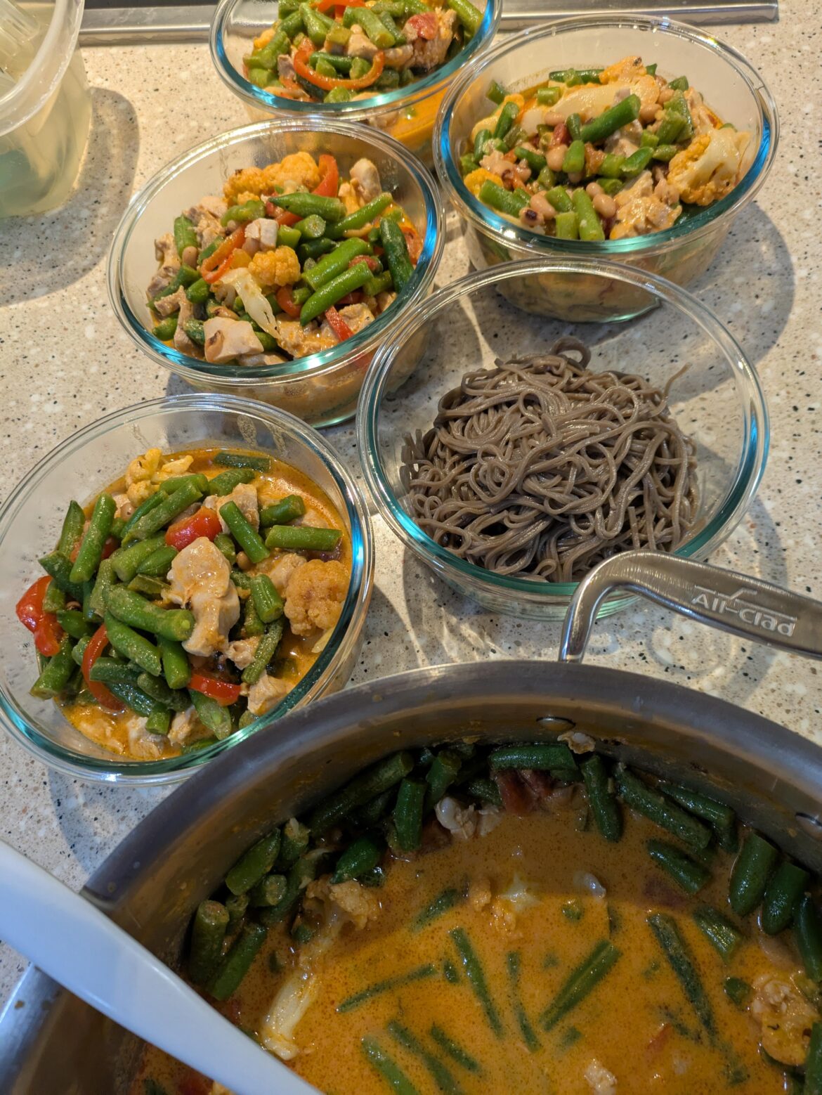 Tom Yum Veggies, beans, and Chicken, on Soba Noodles
