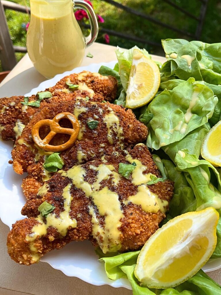 Pretzel Chicken with Sweet Honey Dijon Sauce