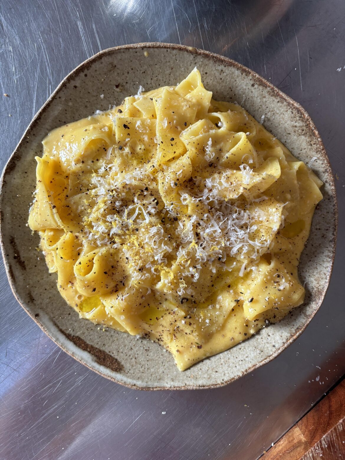 egg yolk, pecorino, peppercorn