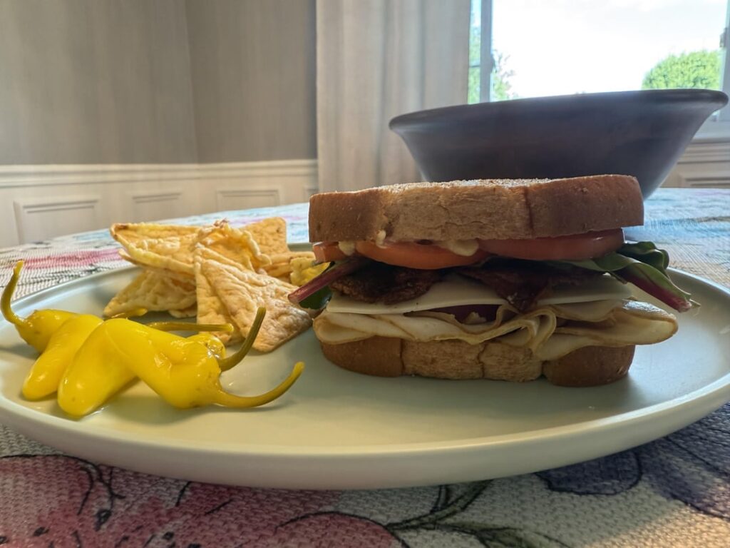 Nothing fancy. Turkey, cheese, and bacon.