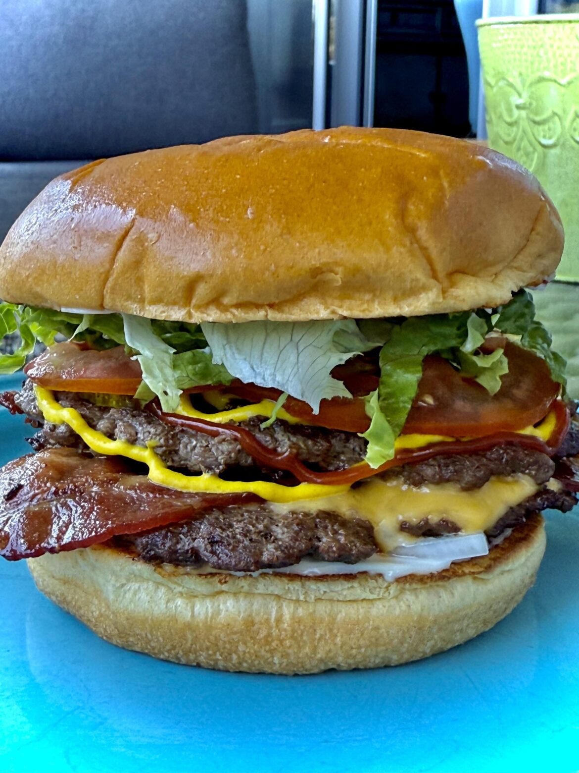 Double griddled bacon burger with the works