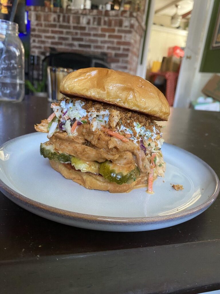 Inspired by a recent post on this sub; here is my not-so-Nashville hot ‘n pulled chicken sandwich Inspired by a recent post on this sub; here is my not-so-Nashville hot 'n pulled chicken sandwich