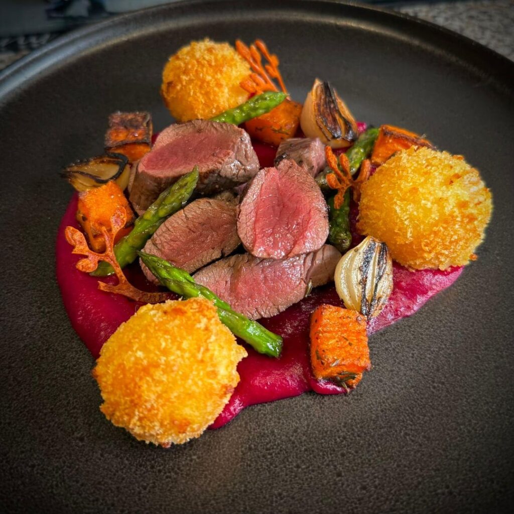 Venison Loin - Potato Croquettes - Beet Puree - Veg