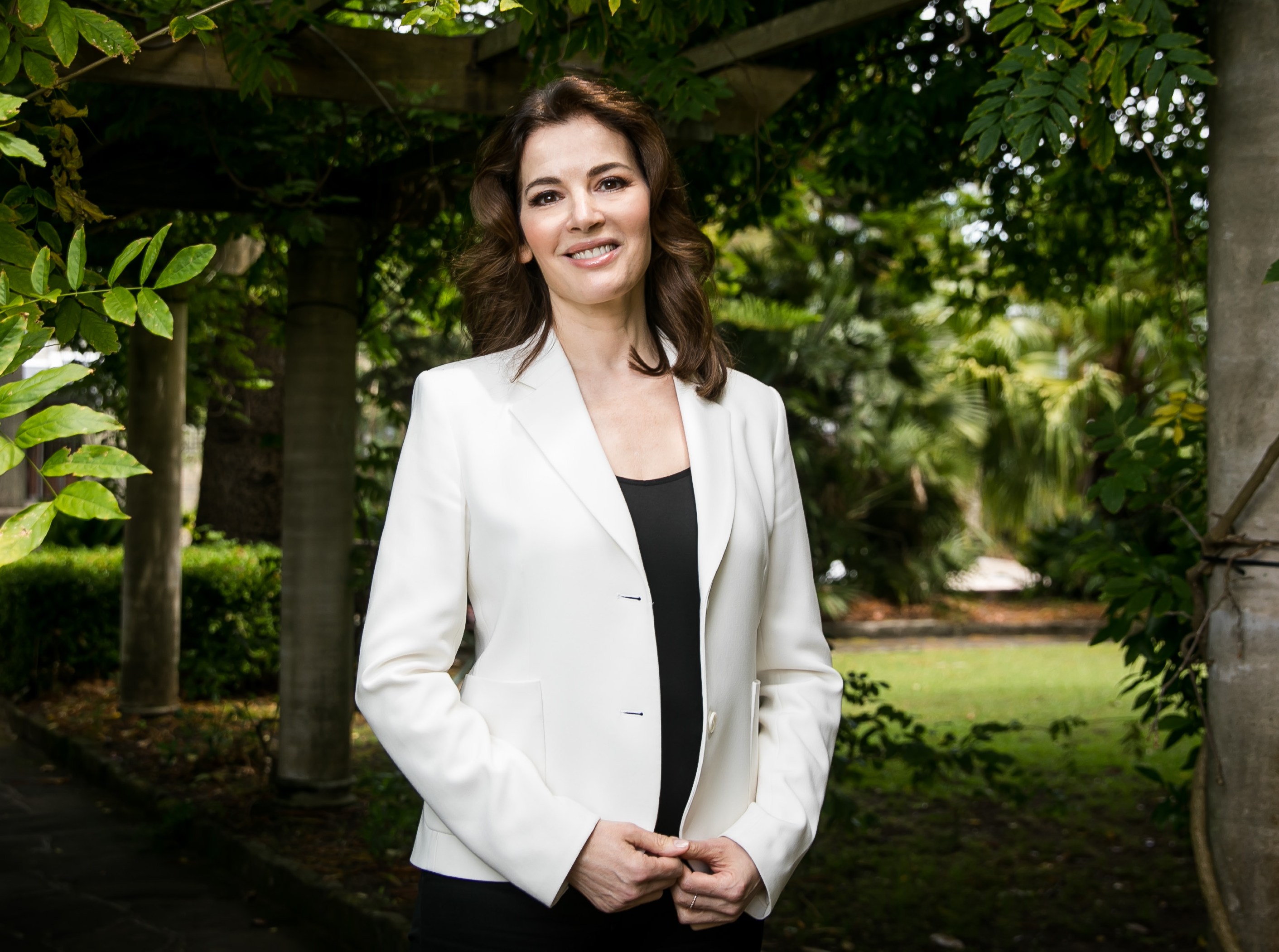 Portrait of Nigella Lawson in a Sydney garden.