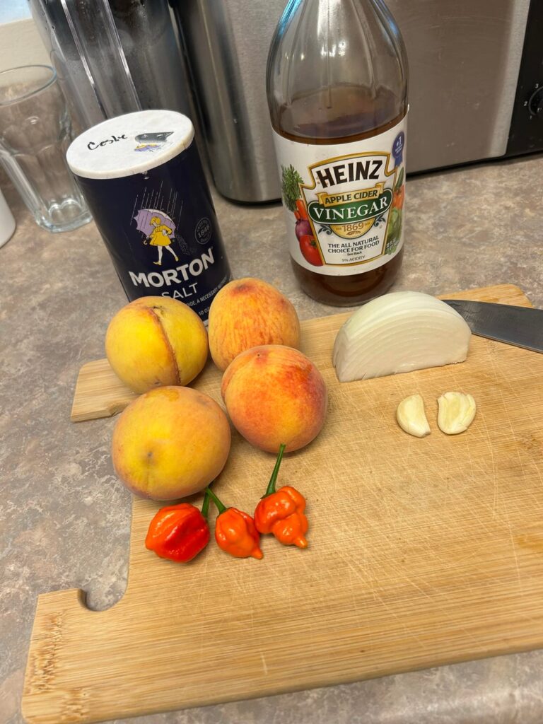 Round 2!! Peach and Trinidad scorpion hot sauce!