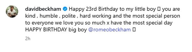 It comes after Romeo received an outpouring of birthday tributes from his family on Monday morning as he turned 23