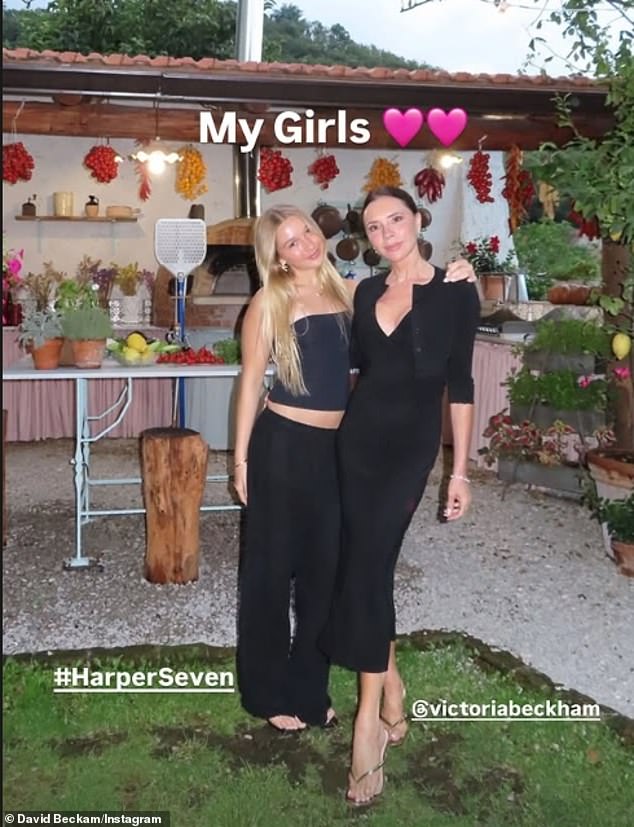 He also shared a snap of Victoria and Harper as he penned: 'My Girls' alongside love heart emojis