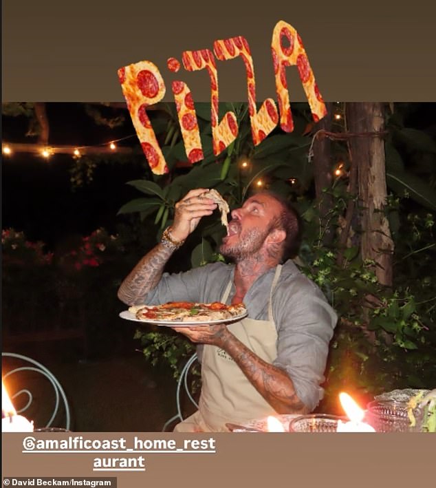 In another snap he tucked into some delicious looking pizza