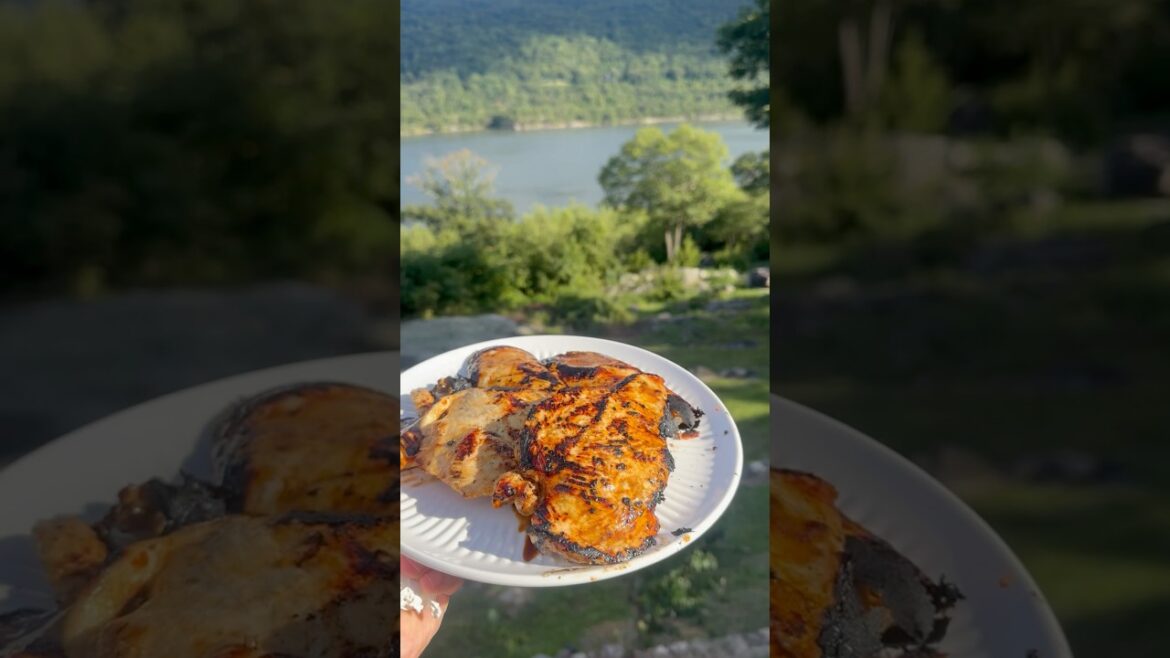 Grilling chicken on the griddle to prepare delicious Greek Salad and enjoying French Chardonnay