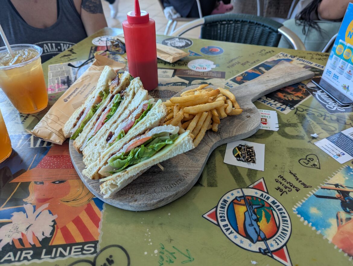 Club Sandwich and Fries on Guitar