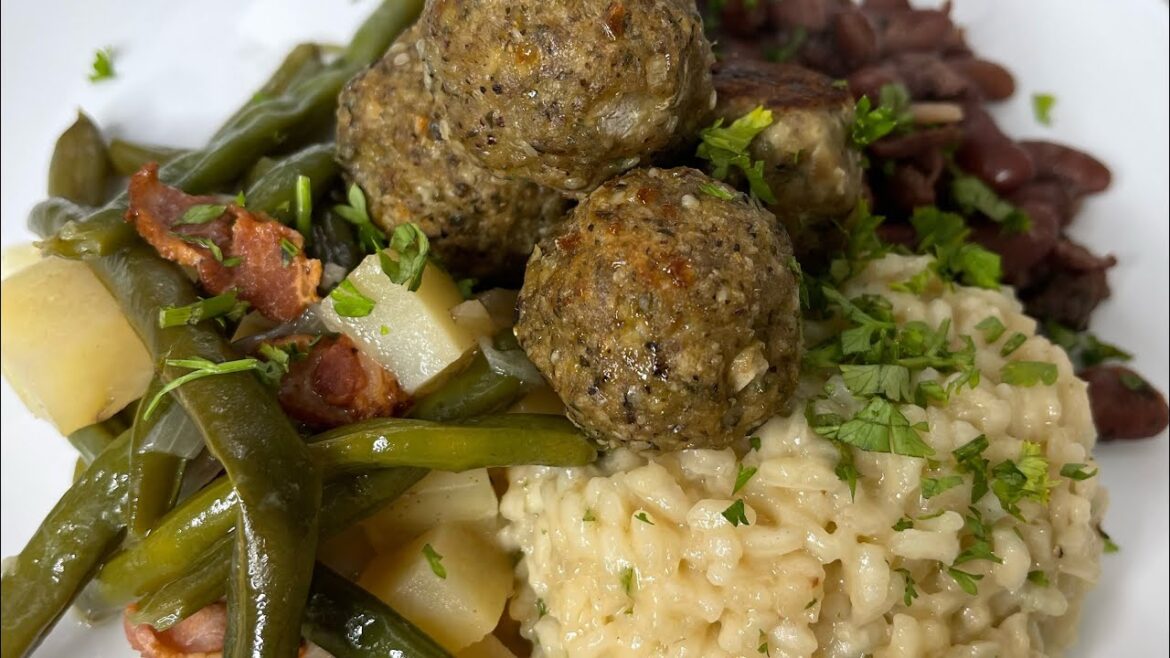 How To Make Turkey Meatballs with Risotto Rice, Red Kidney Beans, & Fresh Green Beans