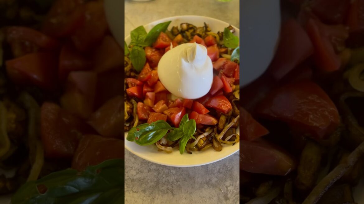 Burrata with Roasted Eggplant & Tomatoes #burratacheese #burrata #food #recipevideo #tomato #fy #fyp